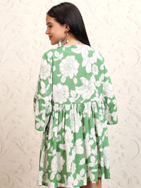 Vishudh Floral Print Flared Sleeve A-Line Dress