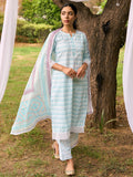 Libas Chevron Printed Regular Thread Work Kurta with Trouser & Dupatta