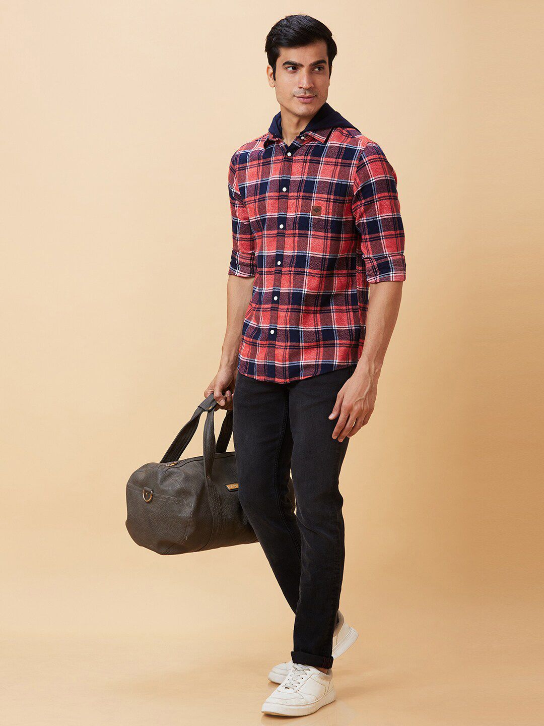 Being Human Tartan Checked Hooded Slim Fit Shirt