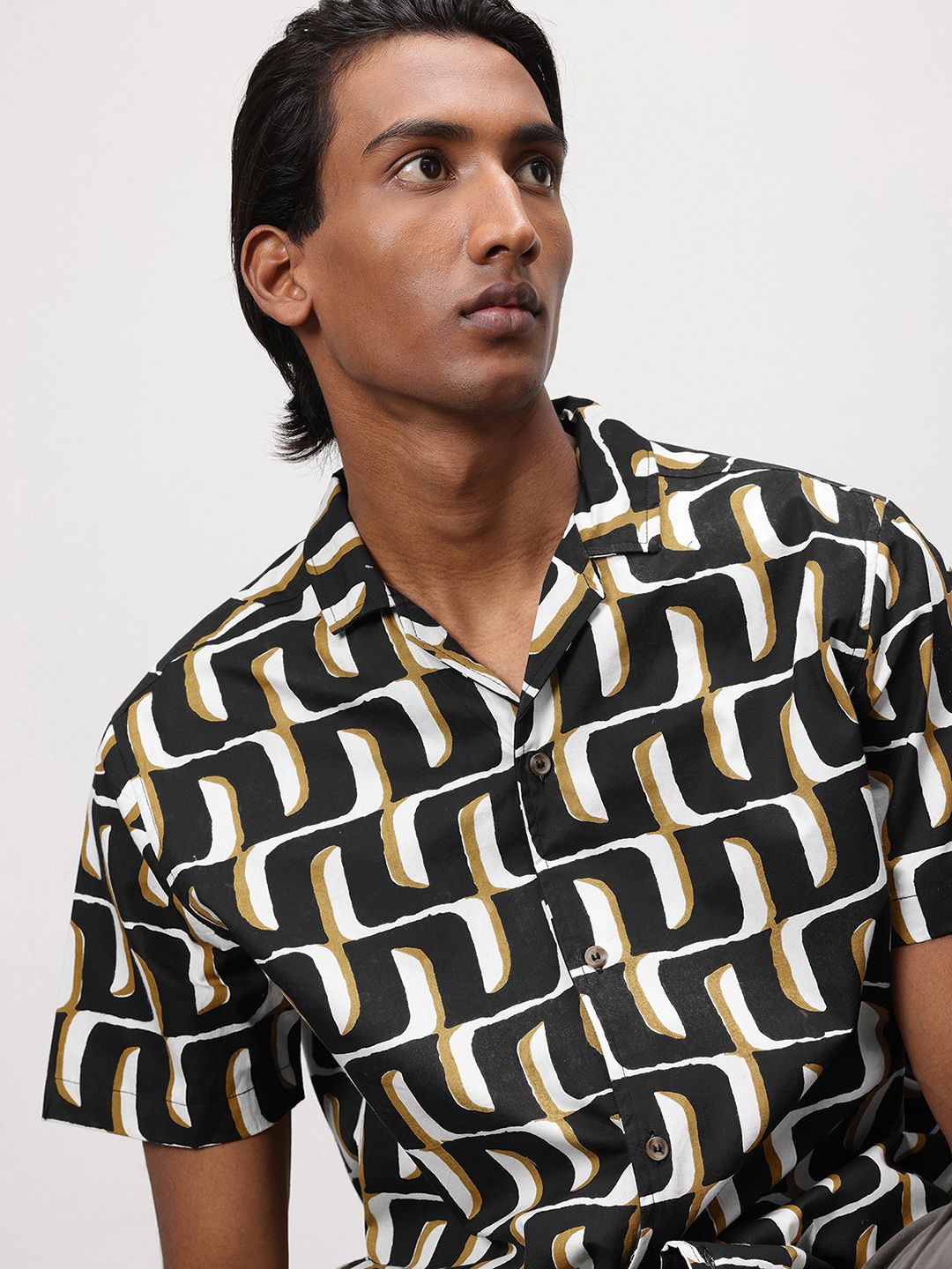 ether Artisan Hand Block Geometric Printed Casual Shirt