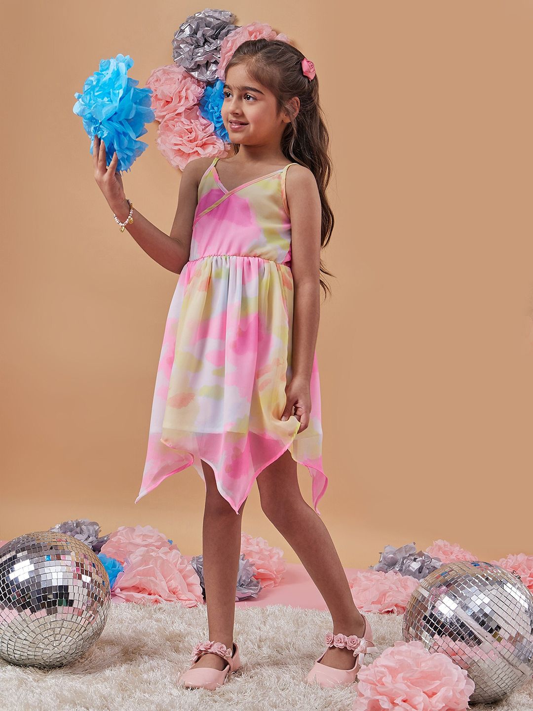 pspeaches Girls Tie & Dye Dyed Shoulder Straps Wrap Dress