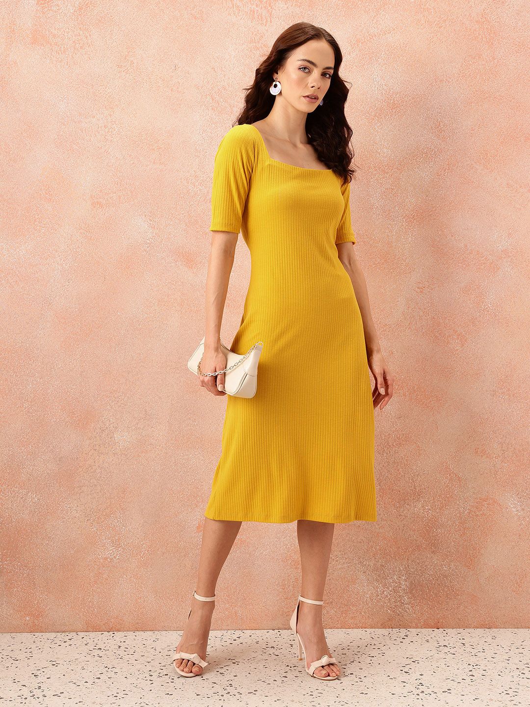 all about you Ribbed Square Neck Midi Slip Sheath Dress