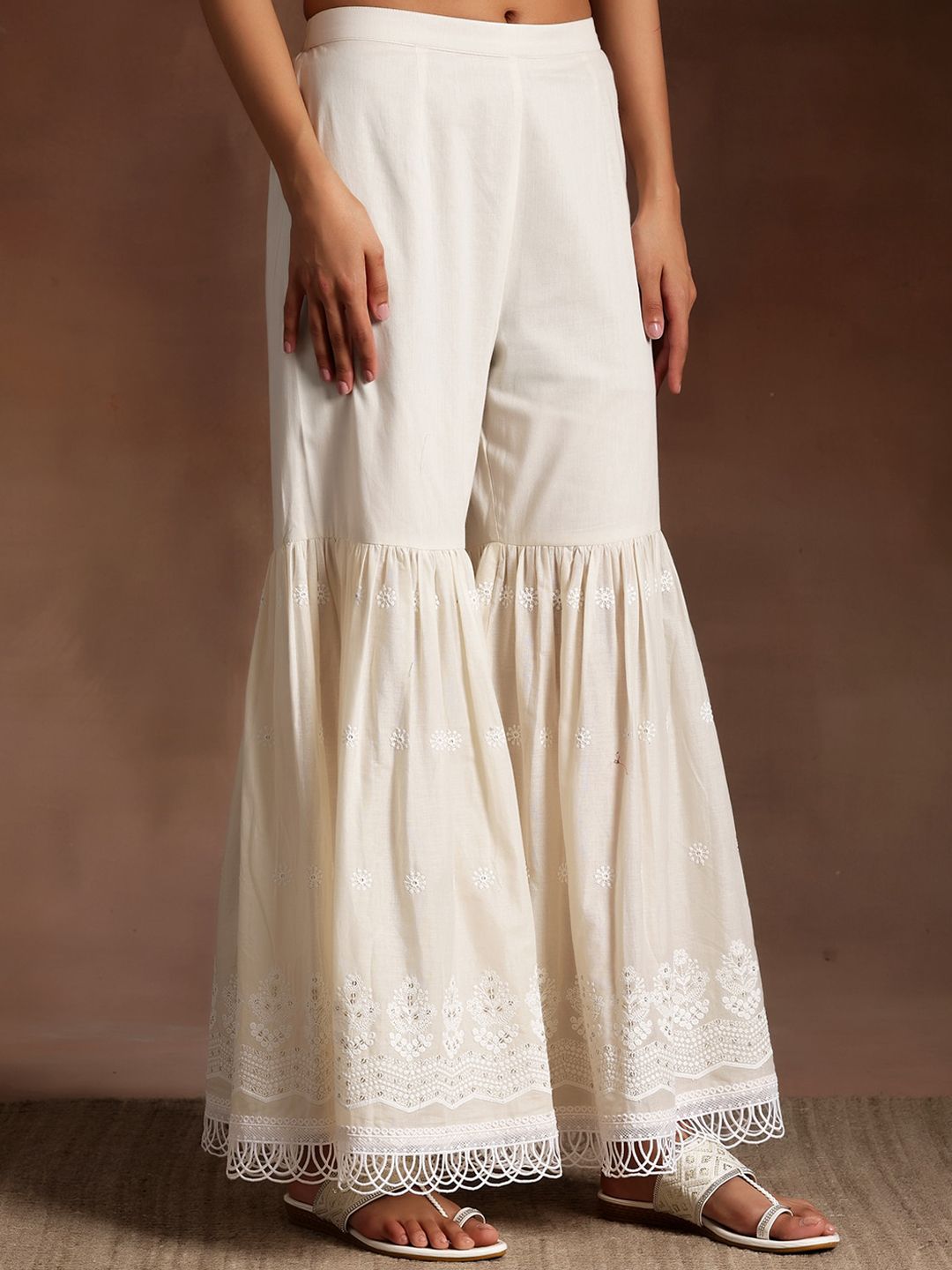 Libas Ethnic Motifs Embroidered Thread Work Pure Cotton Kurta With Sharara & Dupatta