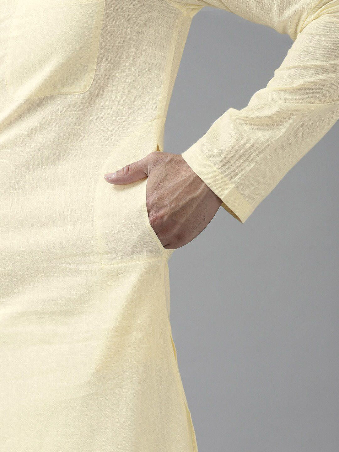 See Designs Men Cream-Coloured Slub Effect Pure Cotton Kurta