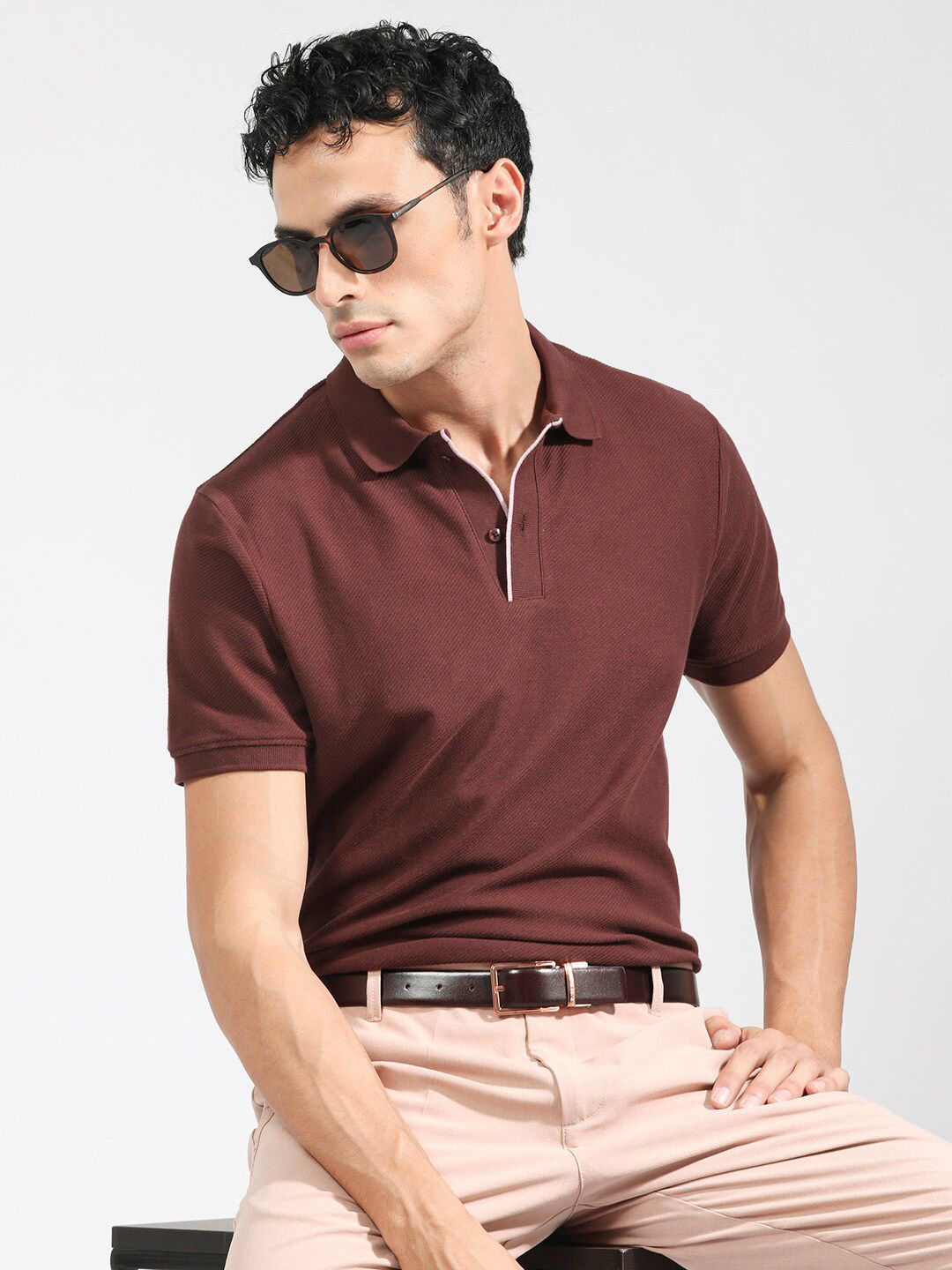 RARE RABBIT Men Rings-4 Slim Fit Solid Polo Collar T-Shirt