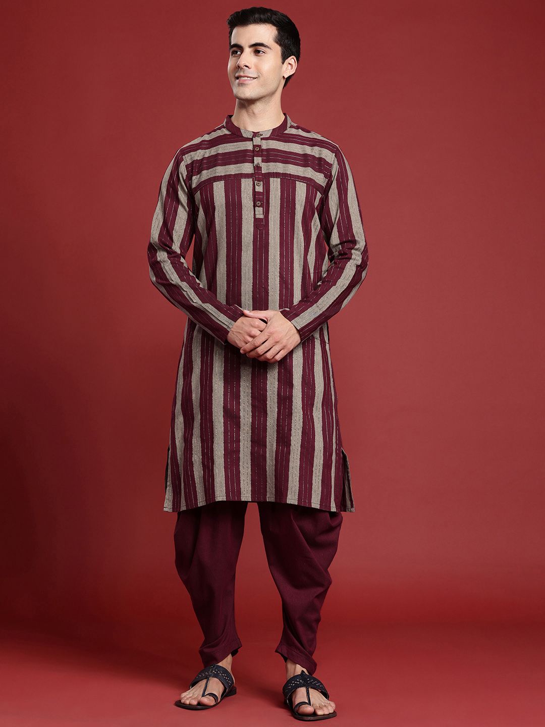 Anouk Striped Straight Regular Kurta with Dhoti Pants