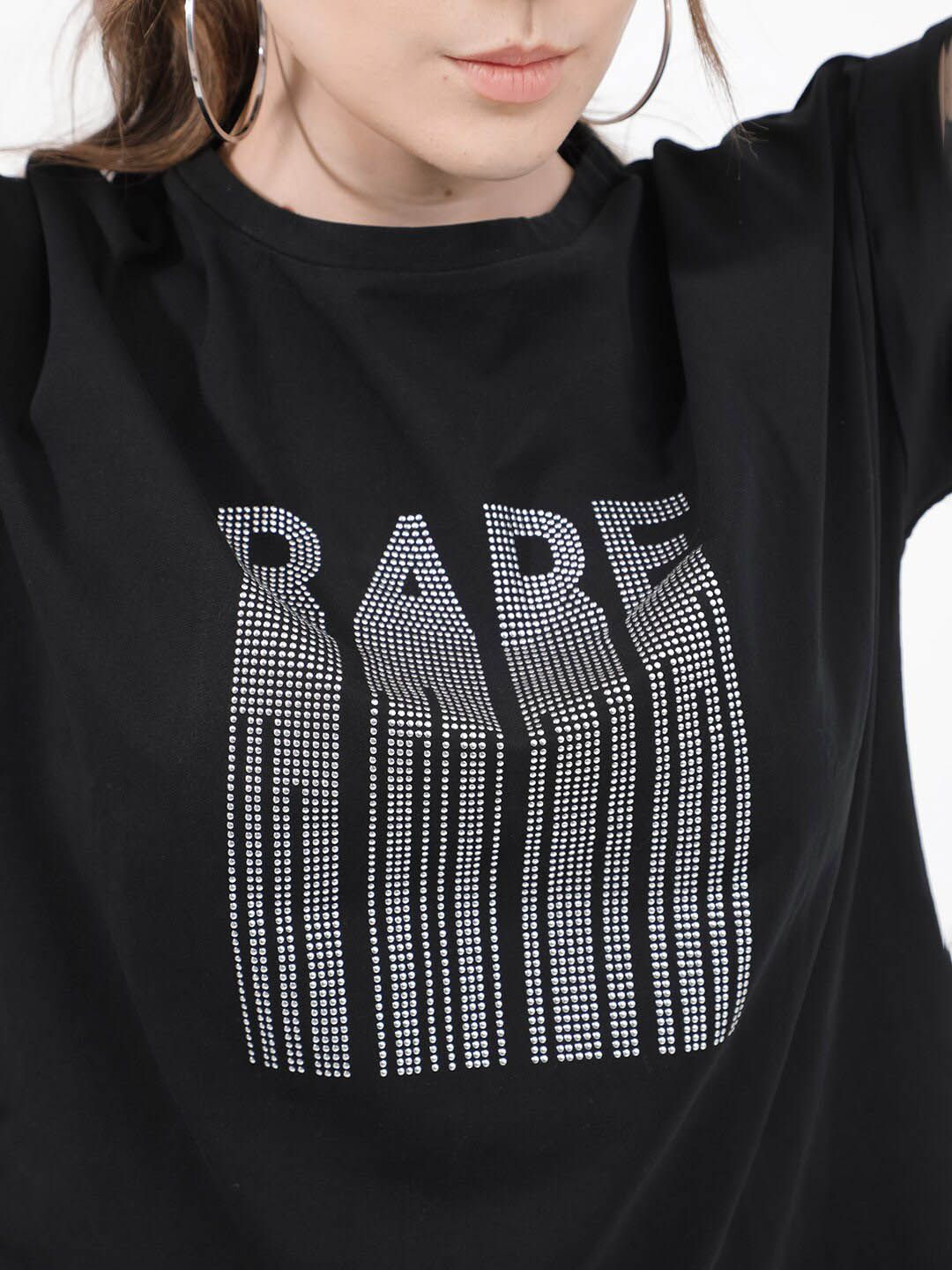 RAREISM BOCATO Graphic Printed Extended Sleeves Cotton Crop T-shirt