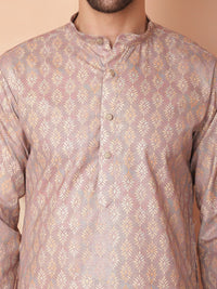 Jompers Floral Foil Printed Mandarin Collar Straight Kurta With Pyjamas