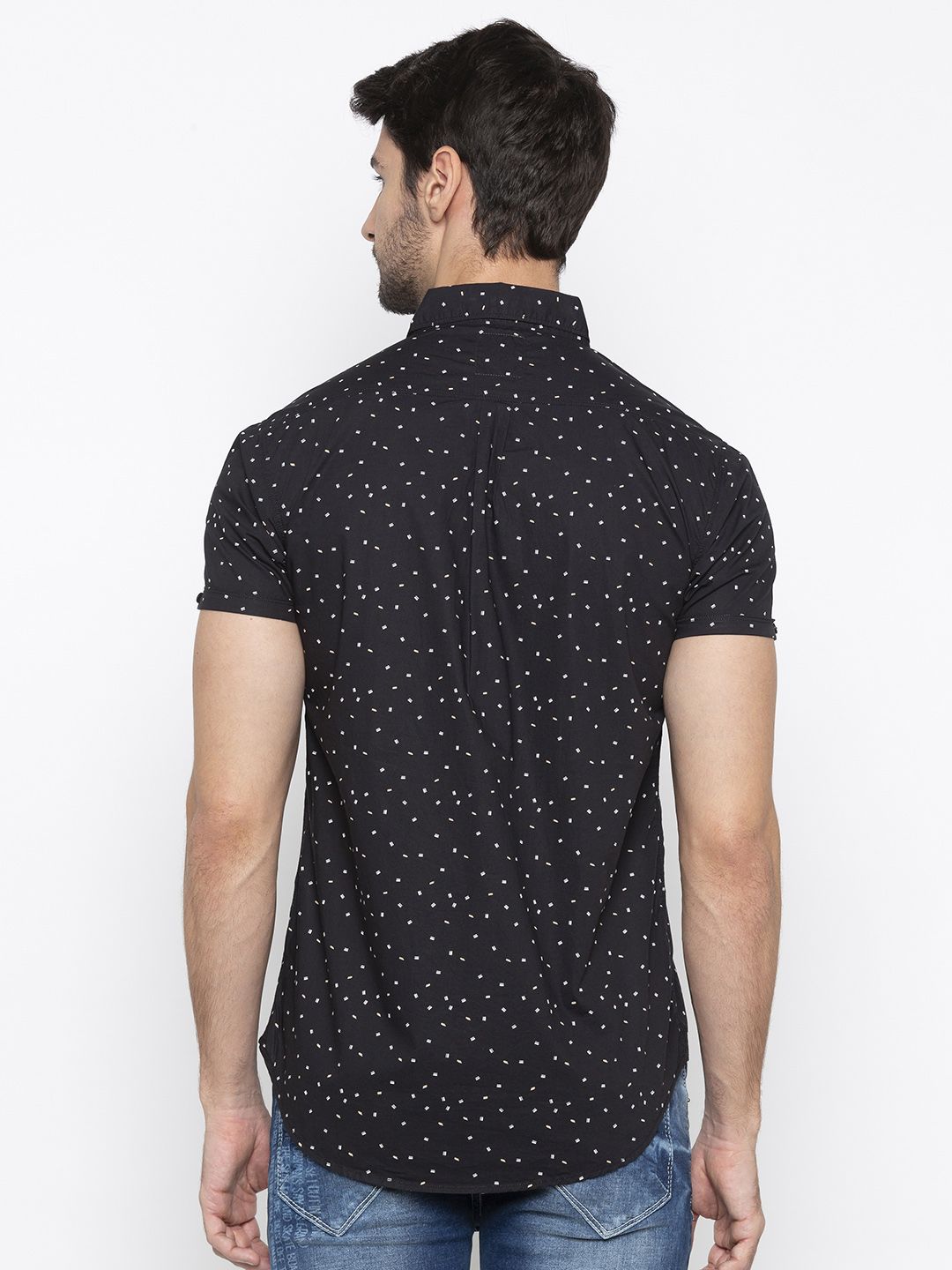 SPYKAR Men Black & White Slim Fit Printed Casual Shirt