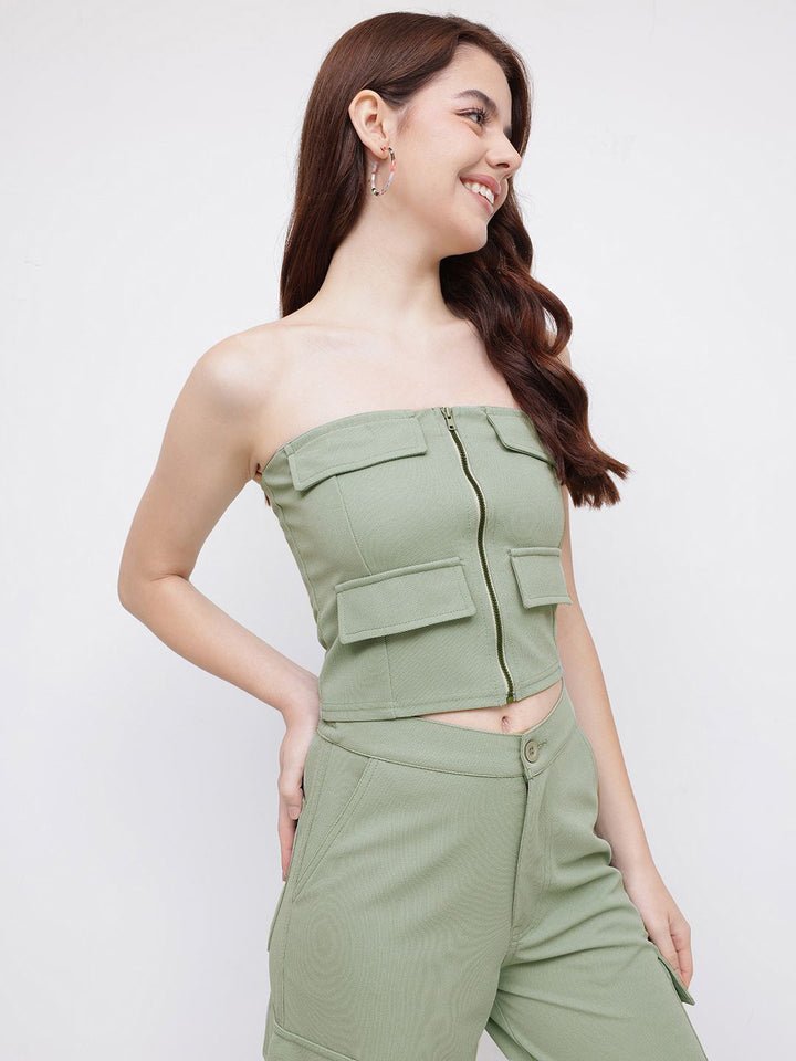 DressBerry Faux Pockets Minimalist Muse Cargo Crop Top