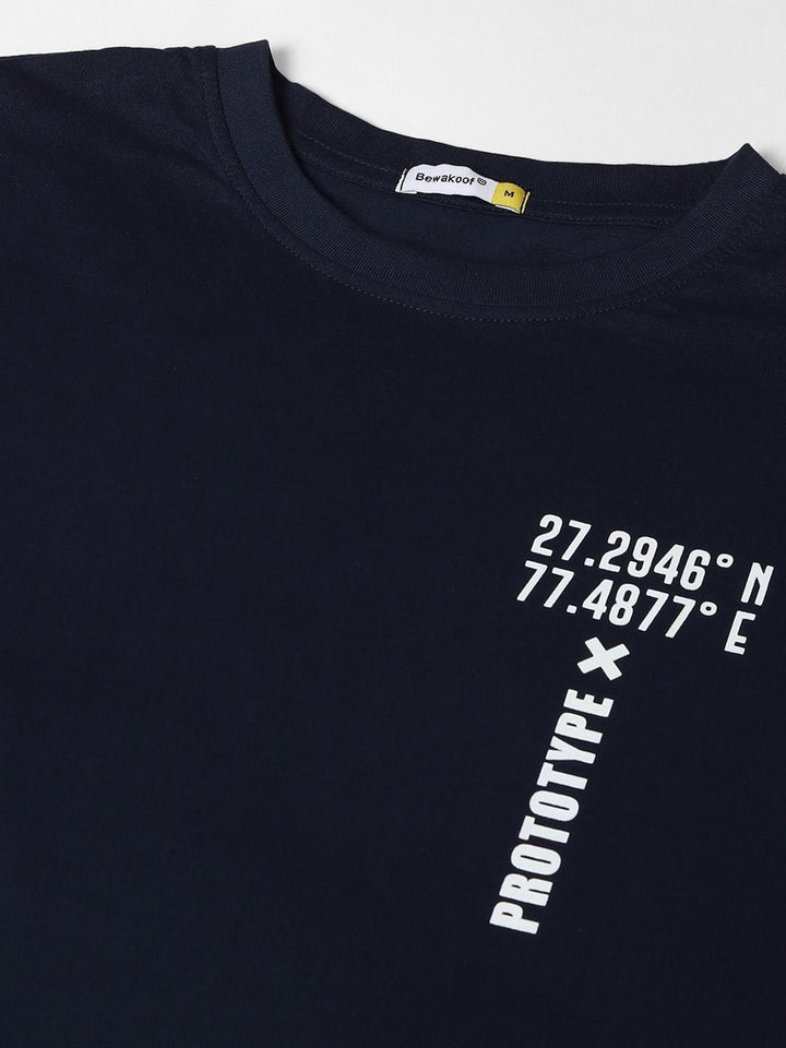 Bewakoof Men Pure Cotton Blue Printed Oversized T-shirt