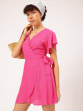 DressBerry Pastel Paradise Flutter Sleeves Wrap Tie-Up Mini Dress