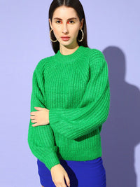 STREET 9 Women Green Cable Knit Pullover