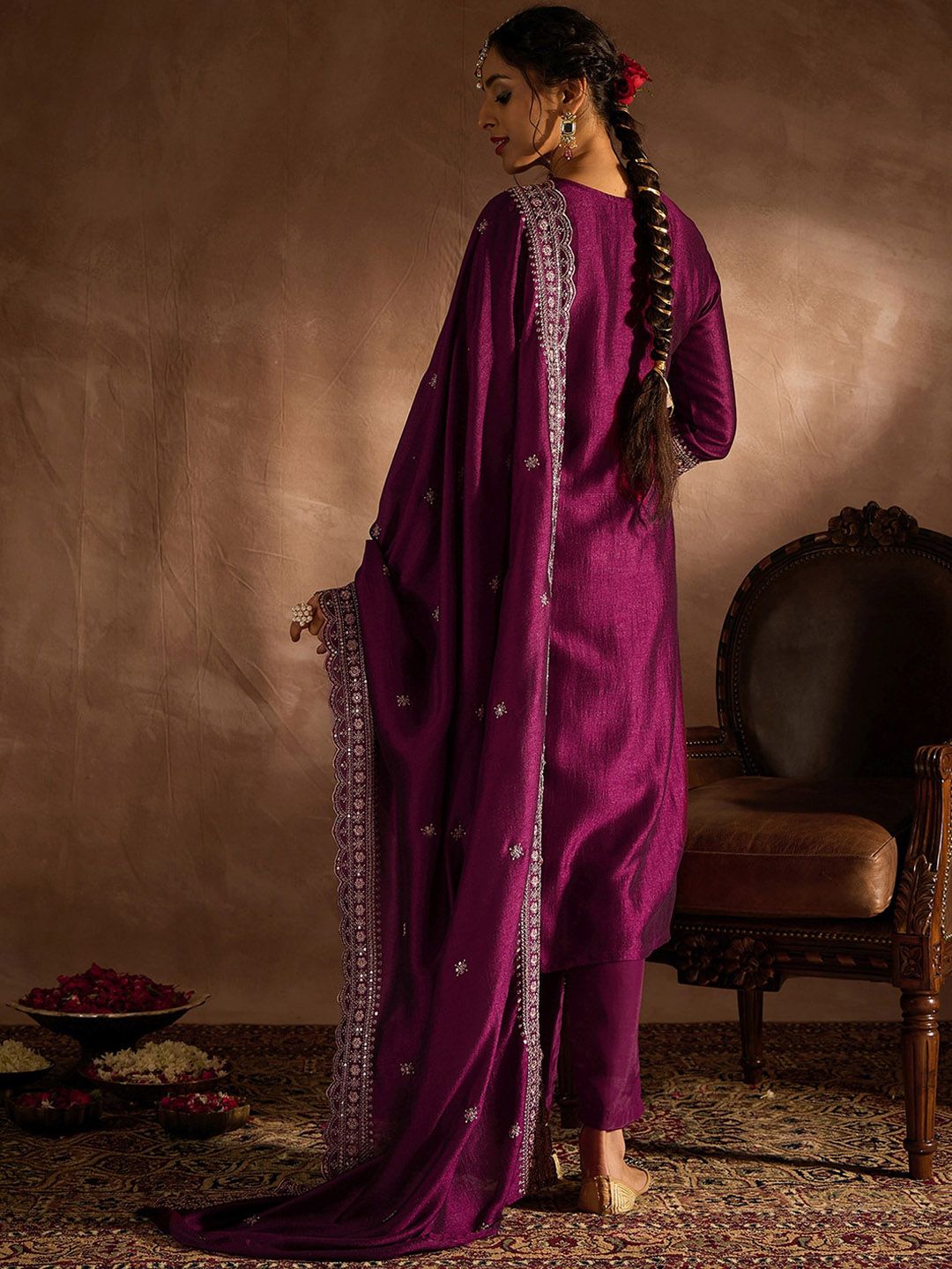 Indo Era Ethnic Motifs Embroidered Thread Work Kurta with Trousers & Dupatta