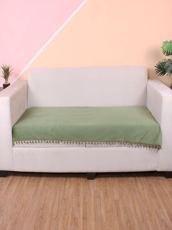 STITCHNEST Olive Green & Beige Self Design 2 Seater Sofa Cover