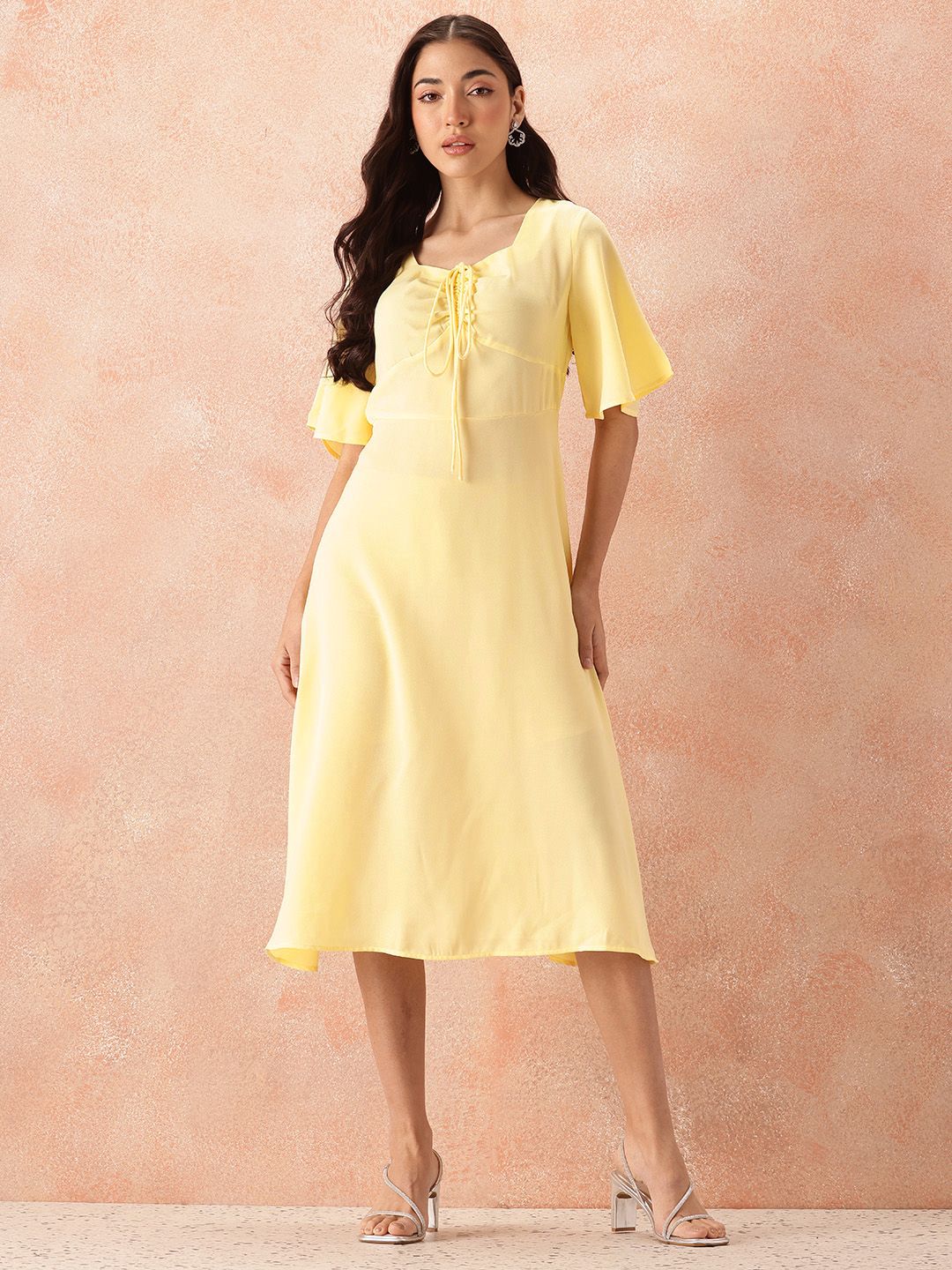 all about you Smocked Flared Sleeve Fit & Flare Dress