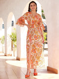 STREET 9 Floral Printed Bell Sleeves Georgette Maxi Dress