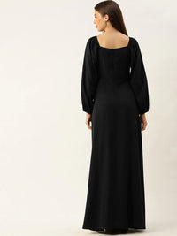Berrylush Women Black Crepe High Slit Maxi Dress