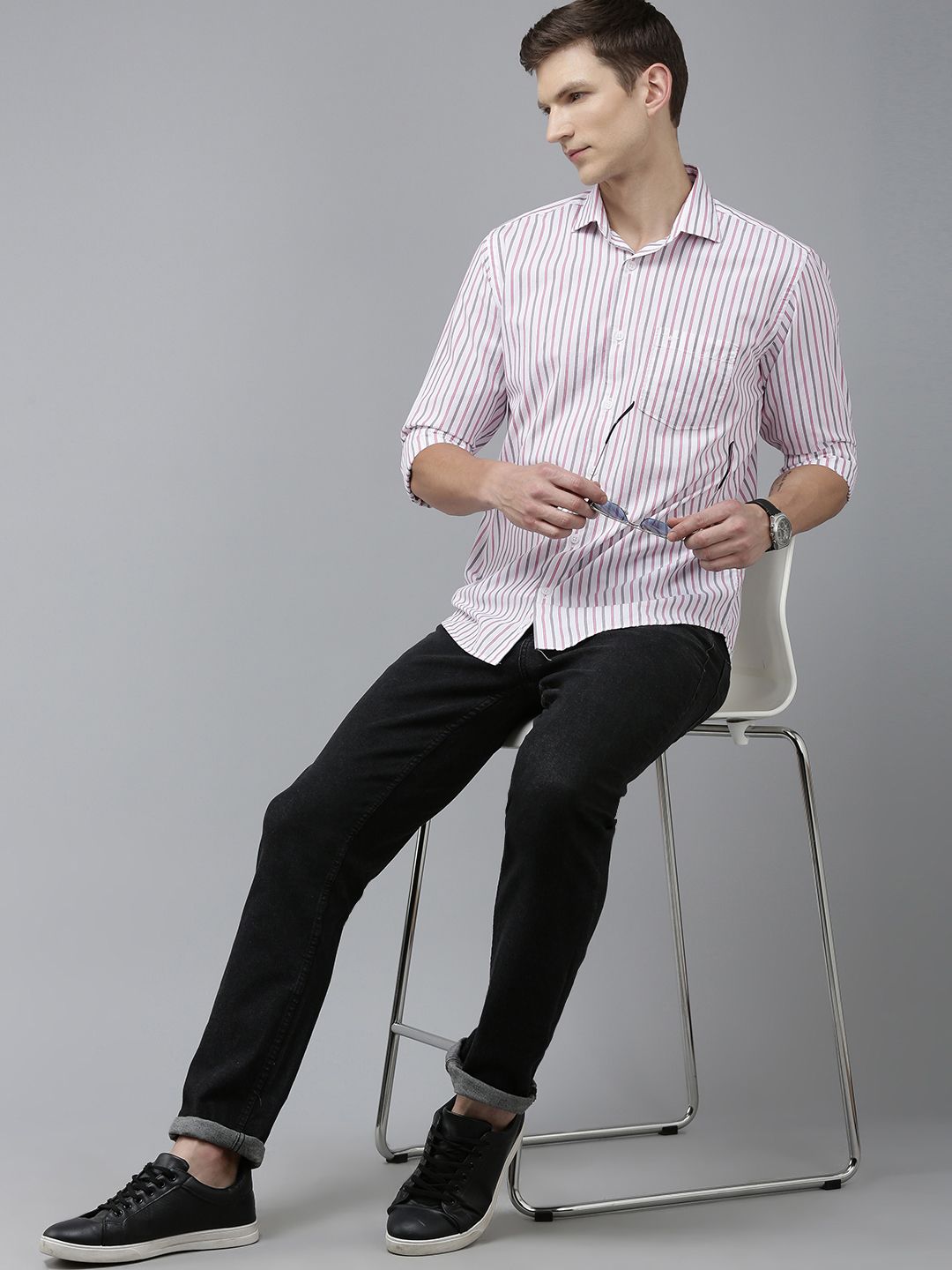 Park Avenue Men Pure Cotton Slim Fit Opaque Striped Casual Shirt