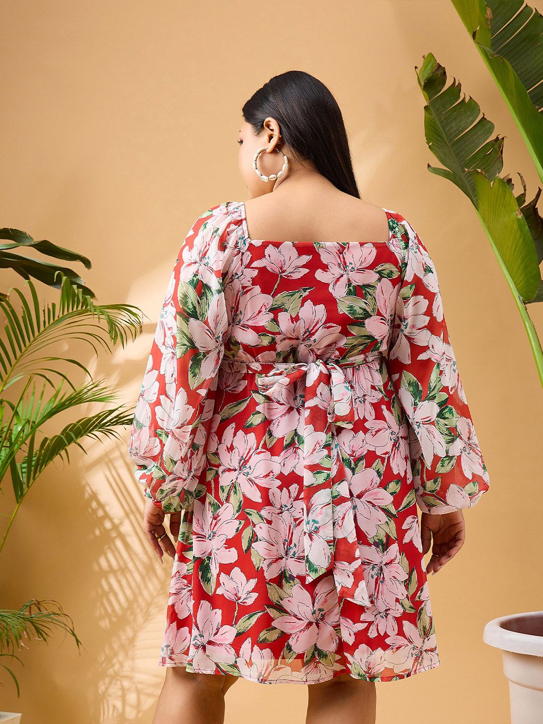 SASSAFRAS Curve Plus Size Floral Printed Fit & Flare Dress
