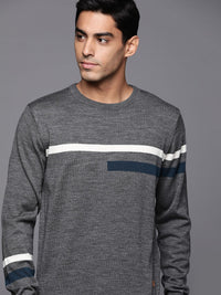 Raymond Men Charcoal Grey & White Striped Striped Pullover