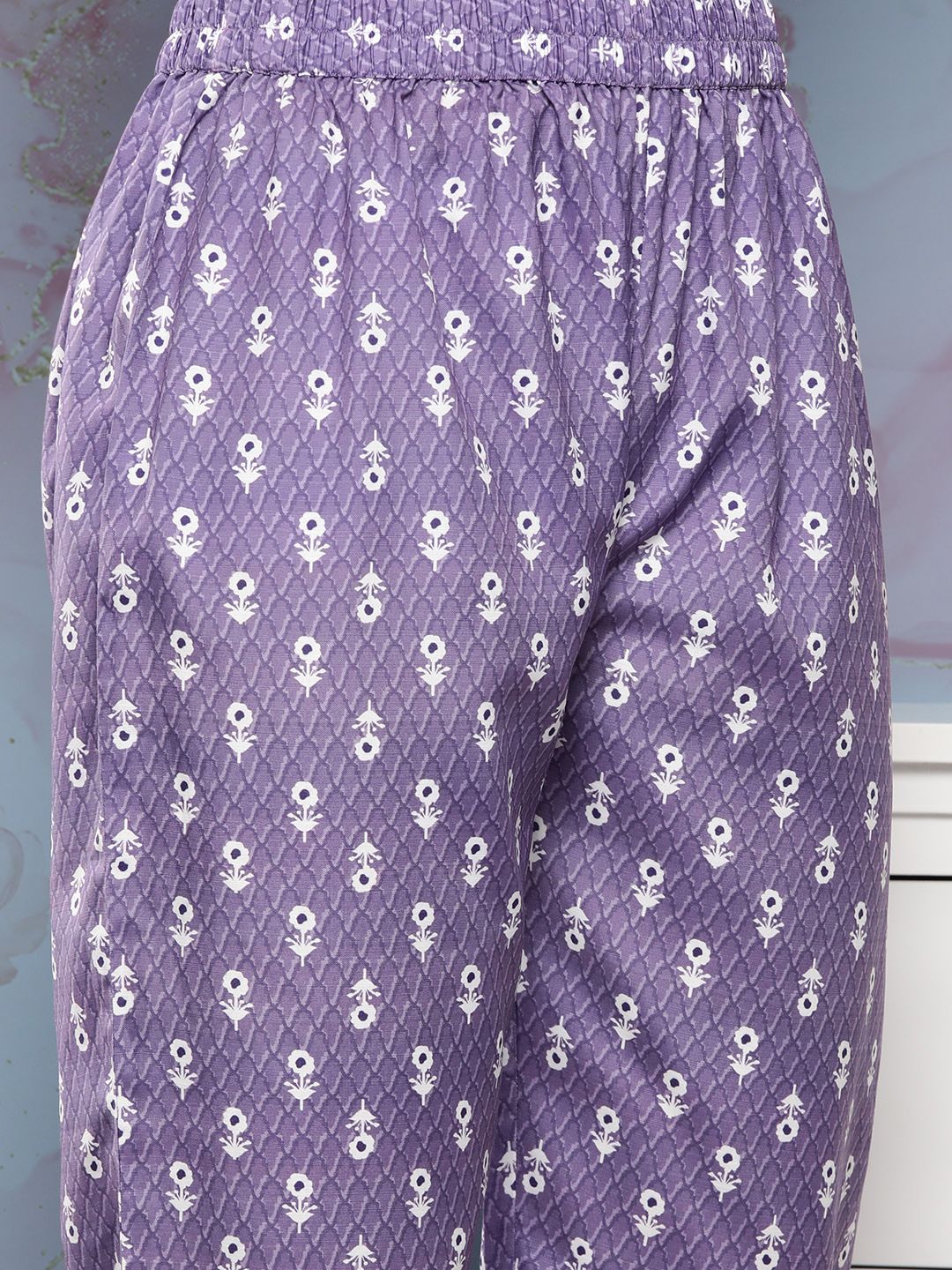 Varanga Women Lavender Ethnic Motifs Printed Kurta with Trousers