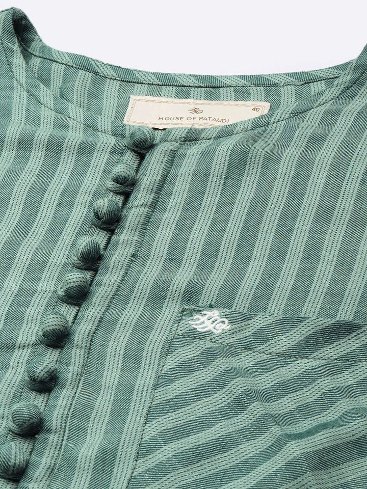 House of Pataudi Round Neck Striped Rozana Kurta