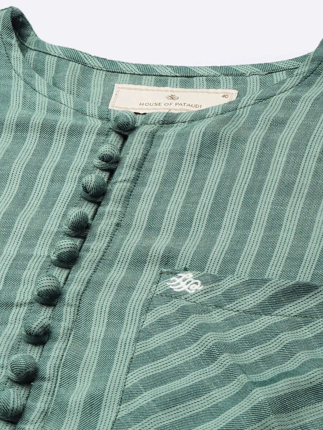 House of Pataudi Round Neck Striped Rozana Kurta