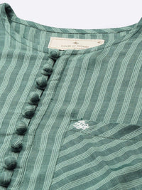 House of Pataudi Round Neck Striped Rozana Kurta