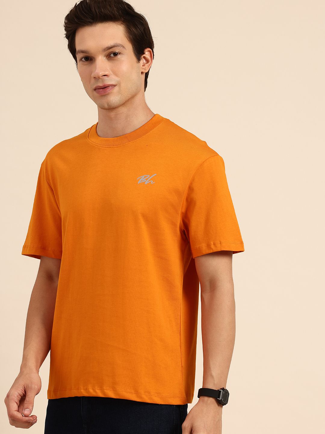 Being Human Brand Logo Printed Drop-Shoulder Sleeves Pure Cotton T-shirt