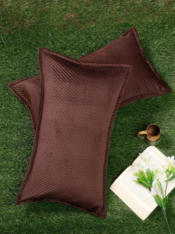 HOSTA HOMES Brown 2 Pieces Self Design Rectangle Shaped Pillow Covers
