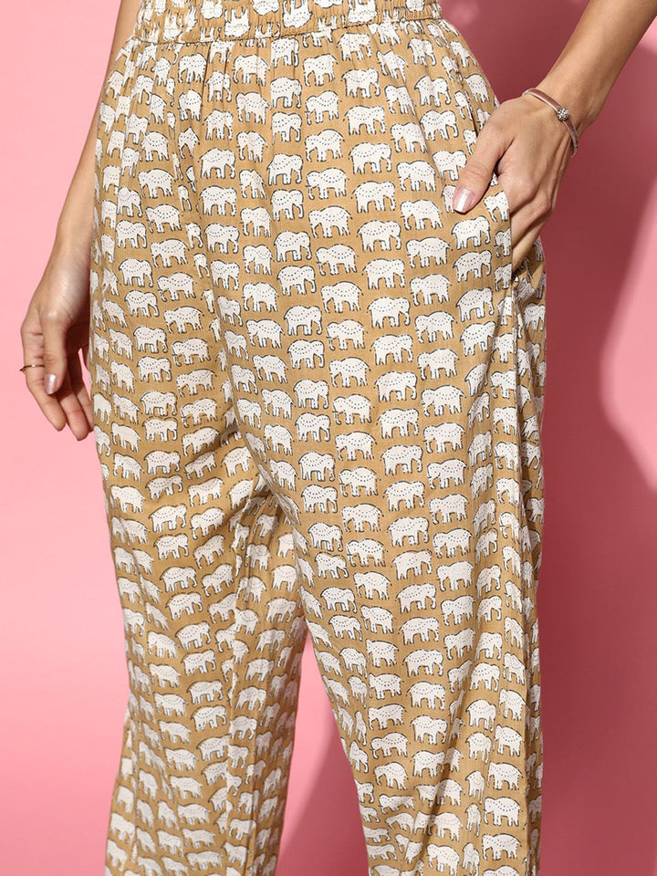 SANSKRUTIHOMES Printed Pure Cotton Tunic With Trousers
