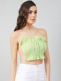 Athena Women Green Linen Tube Crop Top