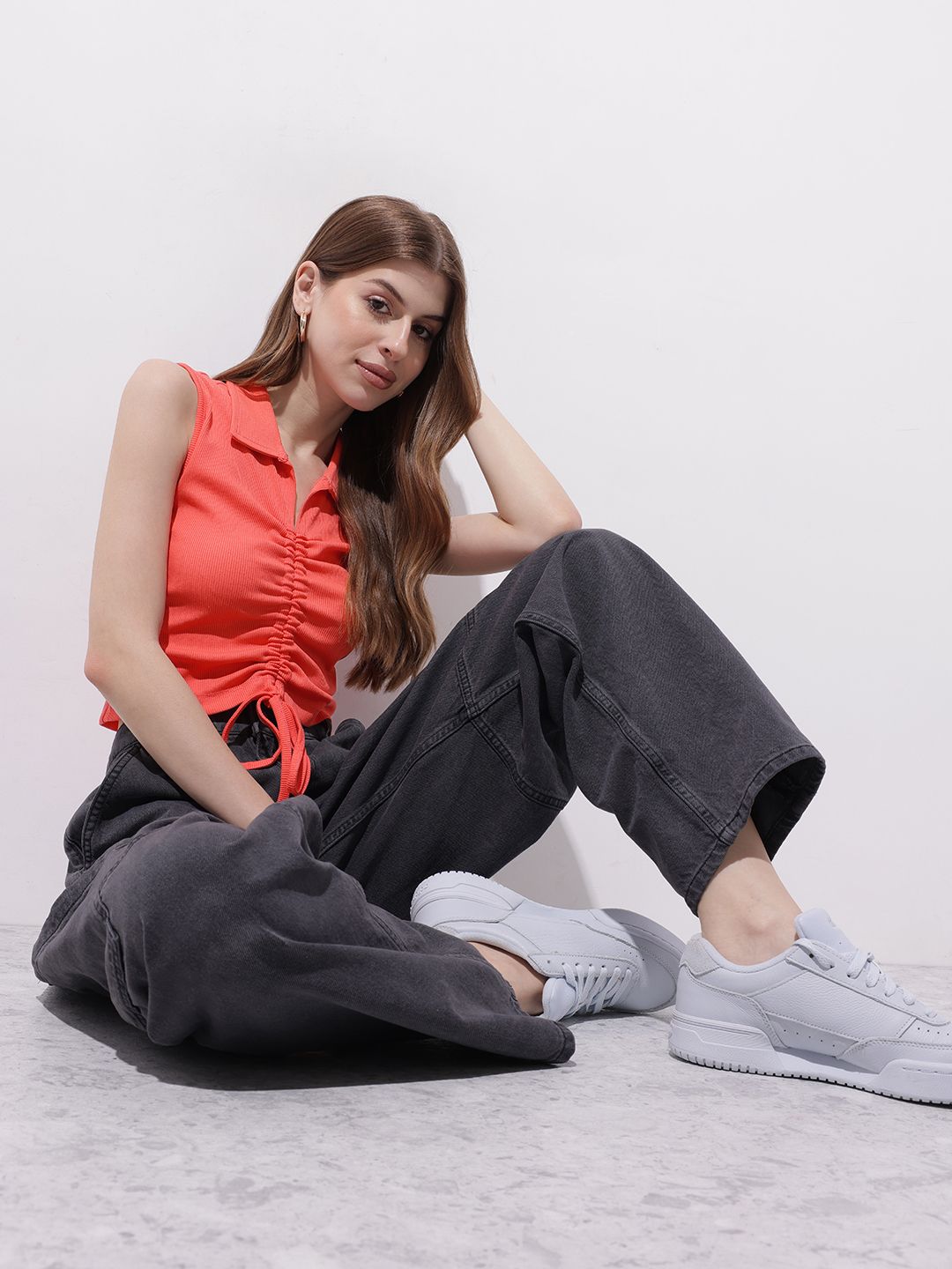 DressBerry Radiant Red Ruch-it-Up' Rib-it-Down Crop Top