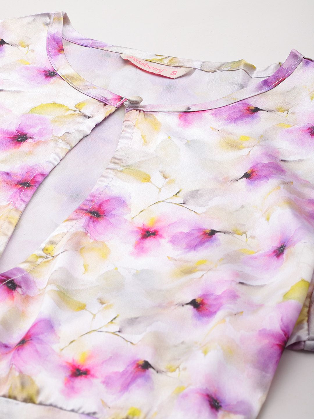 DressBerry Floral Print Satin Finish Cut-Out A-Line Mini Dress