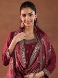 Libas Floral Embroidered Sequinned Straight Kurta with Palazzos & Dupatta