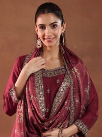 Libas Floral Embroidered Sequinned Straight Kurta with Palazzos & Dupatta