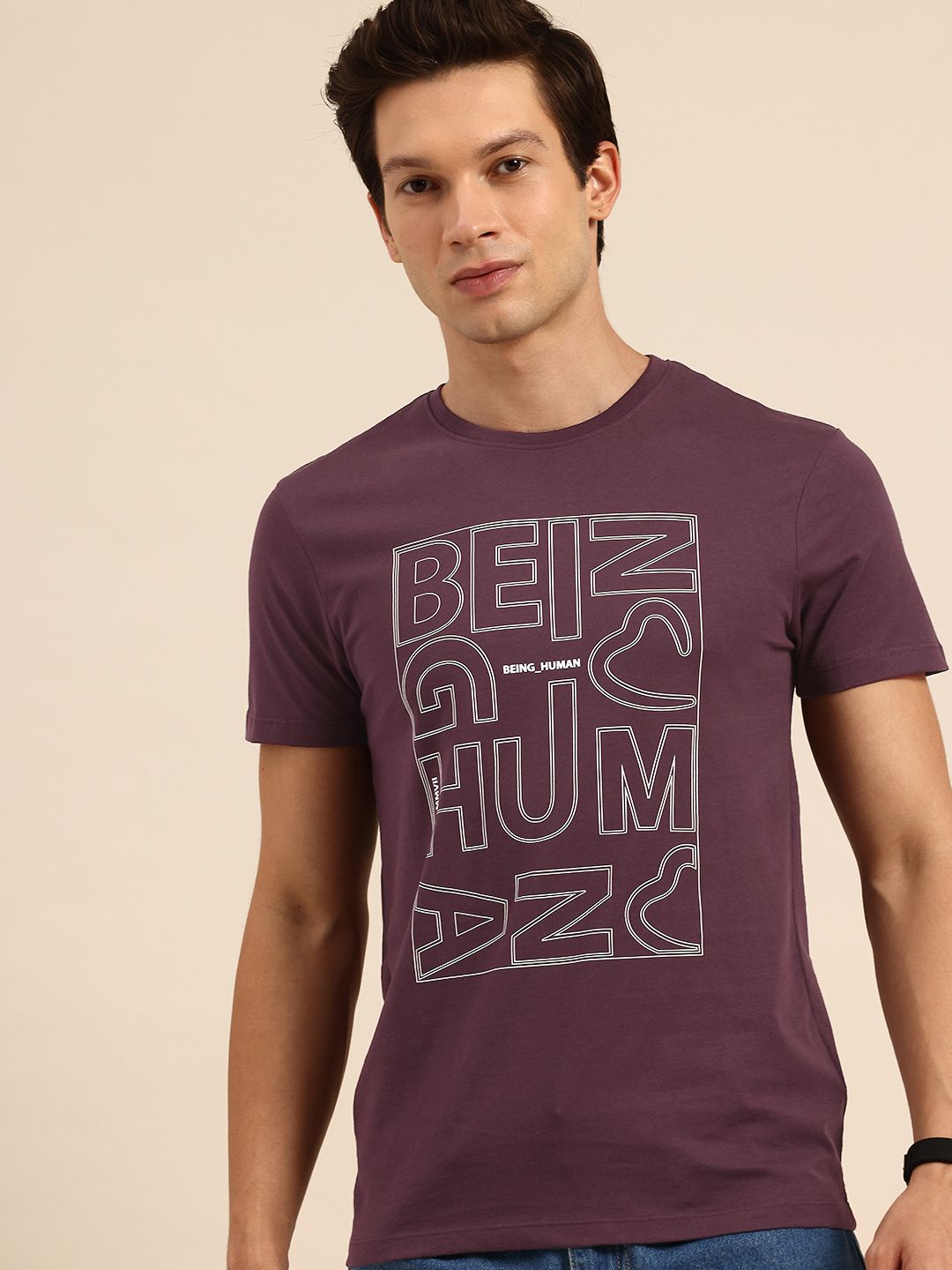 Being Human Pure Cotton Brand Logo Printed Slim Fit T-shirt
