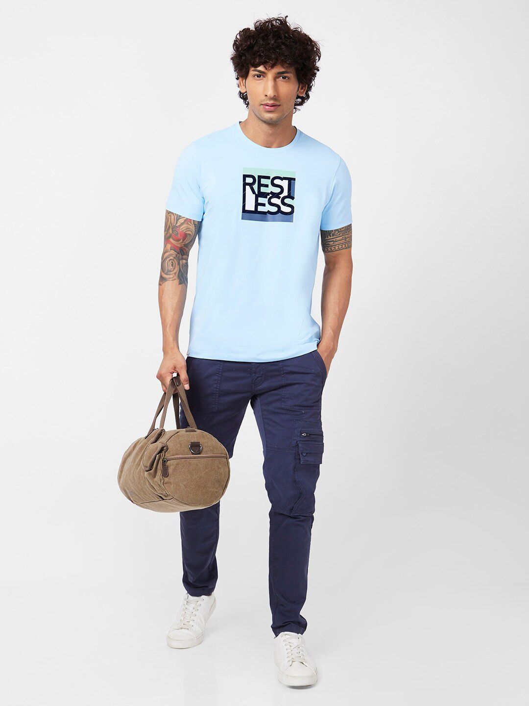 SPYKAR Typography Printed Round Neck Cotton Slim Fit T-shirt