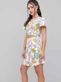 DressBerry Buta Motif Print Tie-Up Neck With Wrap Style Cut Out Detail A-Line Mini Dress