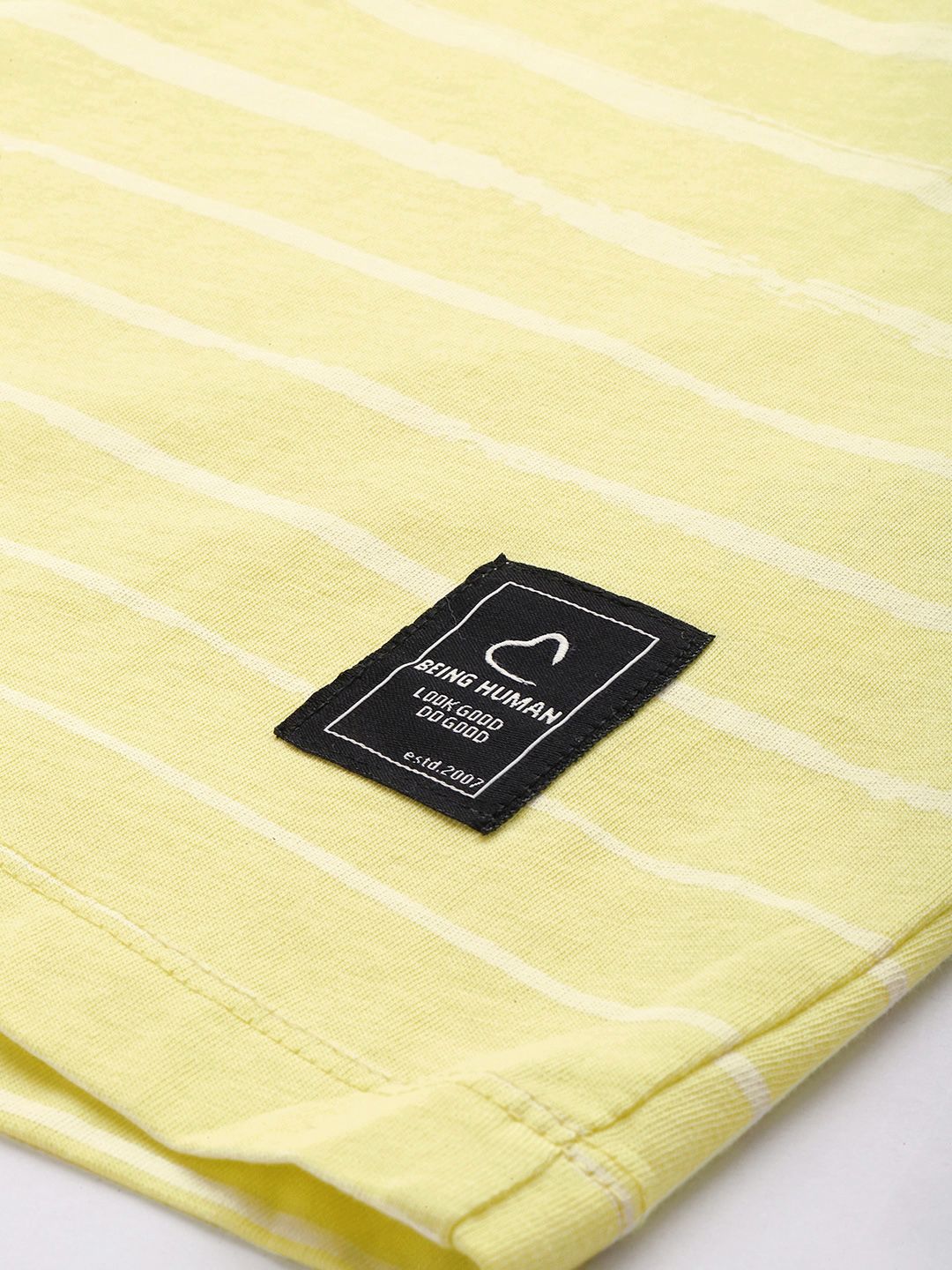 Being Human Men Lime Green & Off White Striped Pure Cotton T-shirt
