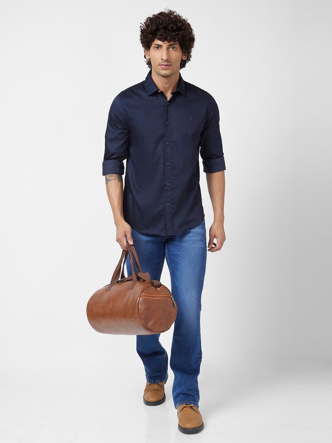 SPYKAR Spread Collar Classic Opaque Cotton Linen Casual Shirt