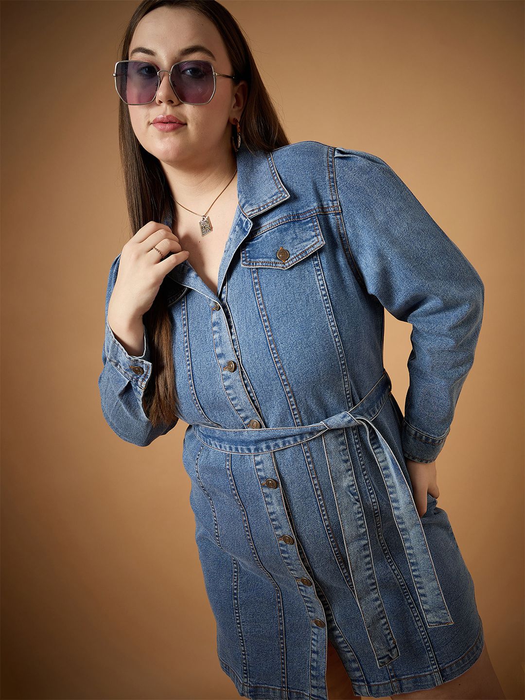 SASSAFRAS Curve Denim Shirt Dress