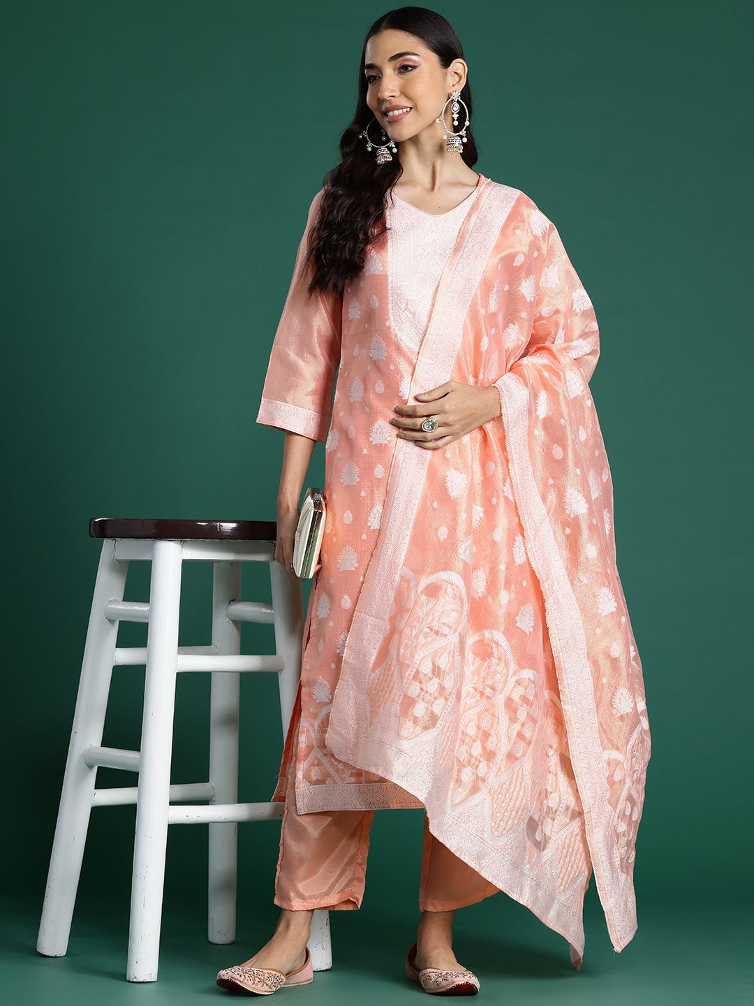 Indo Era Woven Design Kurta With Trousers & Dupatta