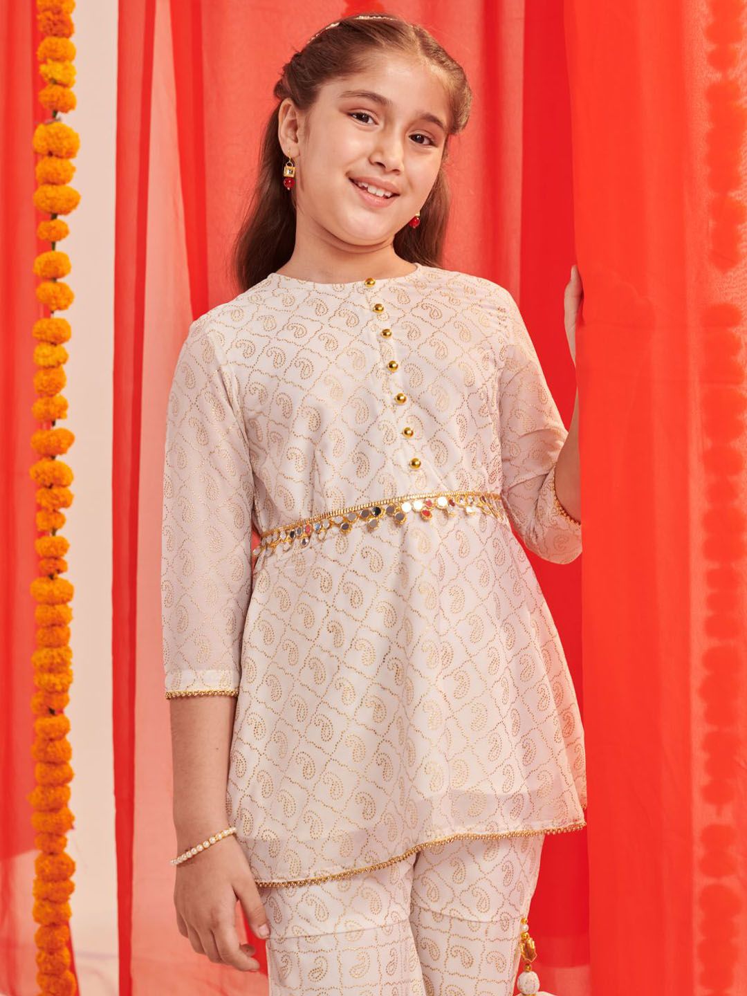 pspeaches Girls Paisley Printed Regular Kurta with Sharara
