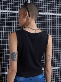 SASSAFRAS Black Square Neck Tank Top