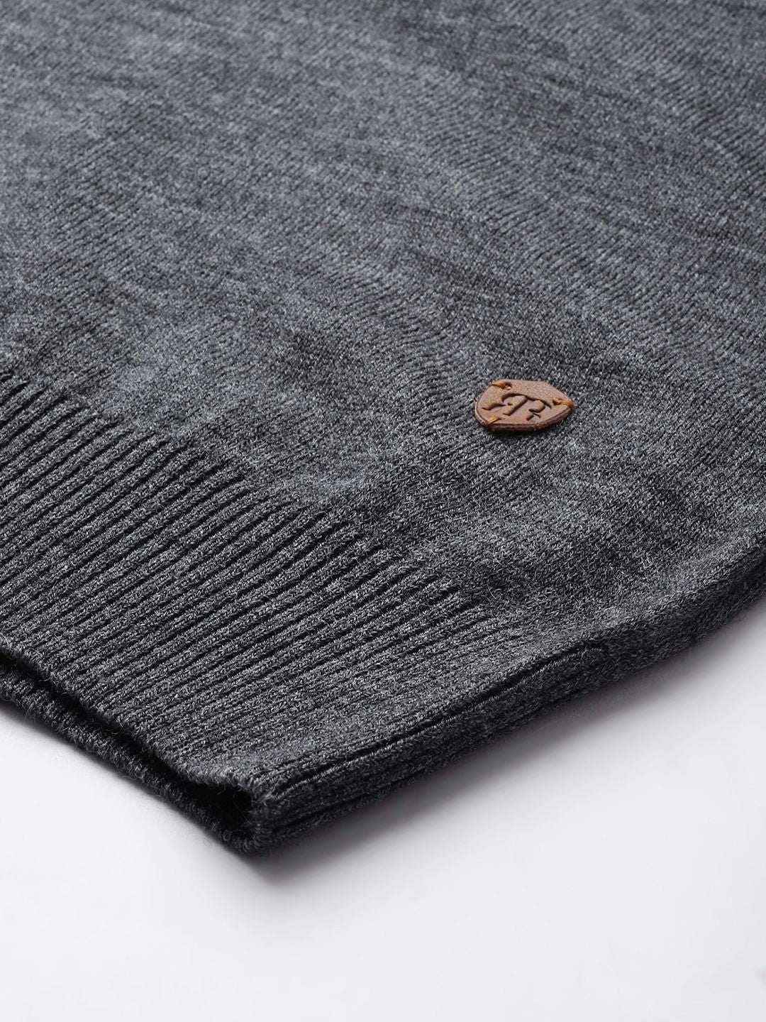 Raymond Men Charcoal Grey & White Striped Striped Pullover