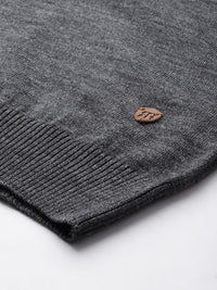 Raymond Men Charcoal Grey & White Striped Striped Pullover