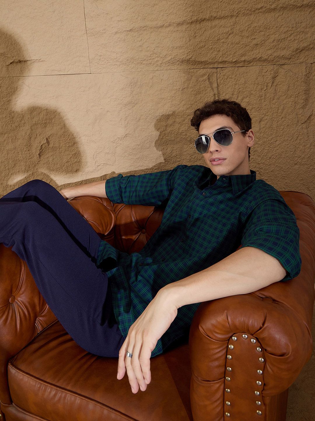 DENNISON Men's Tartan Checks Cotton Casual Shirt