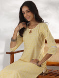 Libas Floral Printed Keyhole Neck Cotton Straight Kurta